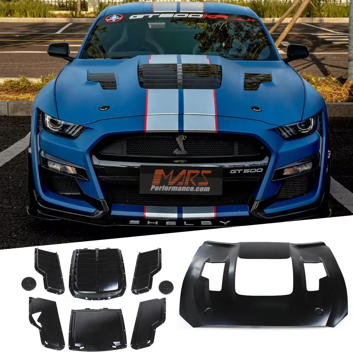 Shelby Gt500 Kr Style Aluminium Bonnet Hood With Plastic Vent For Ford Mustang Fm 2015-2017 1