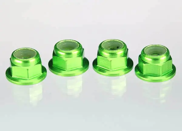 Traxxas 1747G - Nuts, Aluminum, Flanged, Serrated (4Mm) (Green-Anodized) (4) 1