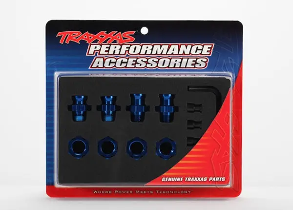 Traxxas 5853X Wheel Hubs, Splined, 17Mm, Short (2), Long (2)/Wheel Nuts, Splined, 17Mm (4) (Blue-Anodized)/ Hub Retainer M4x0.7 (4)/Axle Pin (4)/Wrench, 5Mm 0.245 1