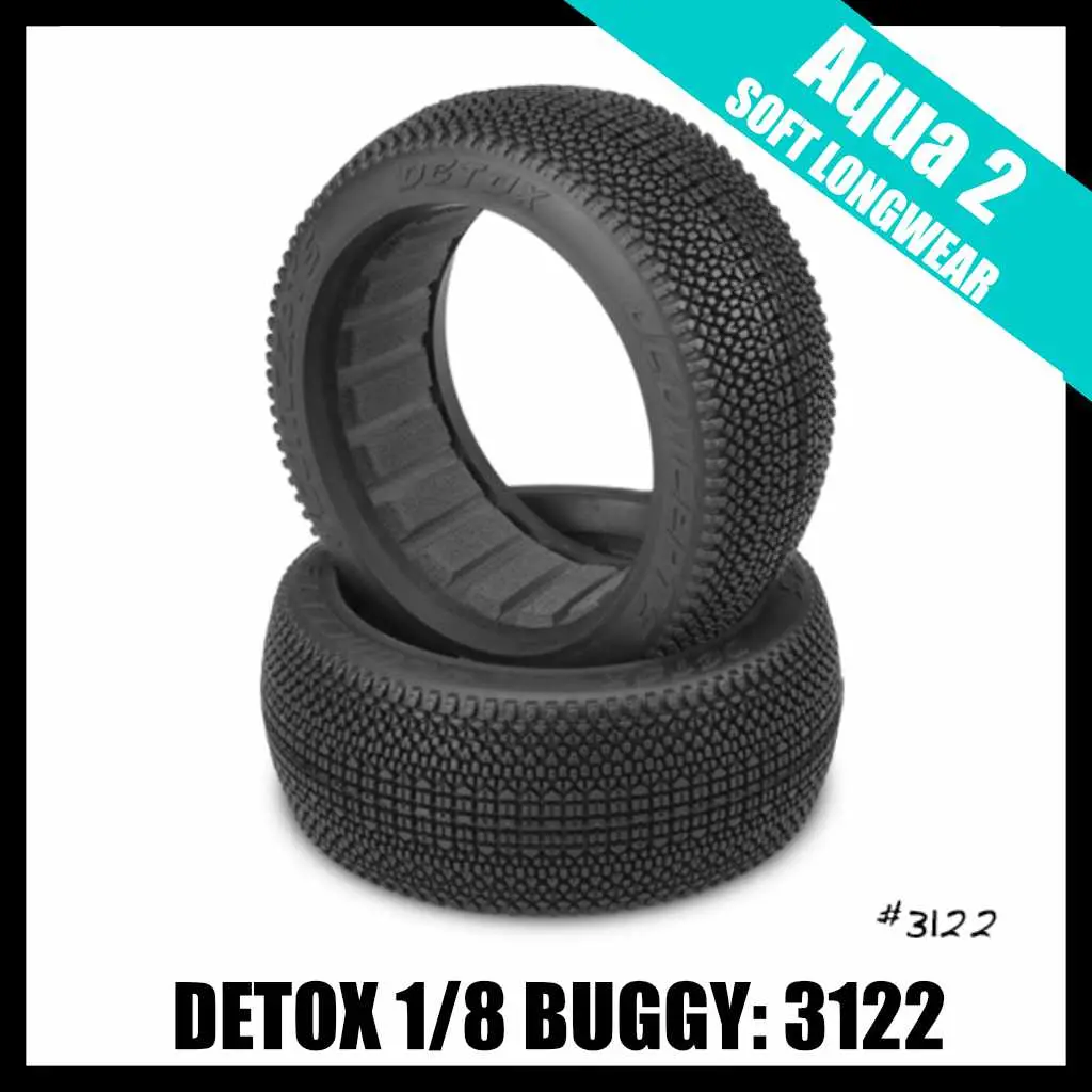 Jconcepts 3122-03 Detox 1/8 Buggy Tires (2) - Aqua A2 (Soft Longwear) 1
