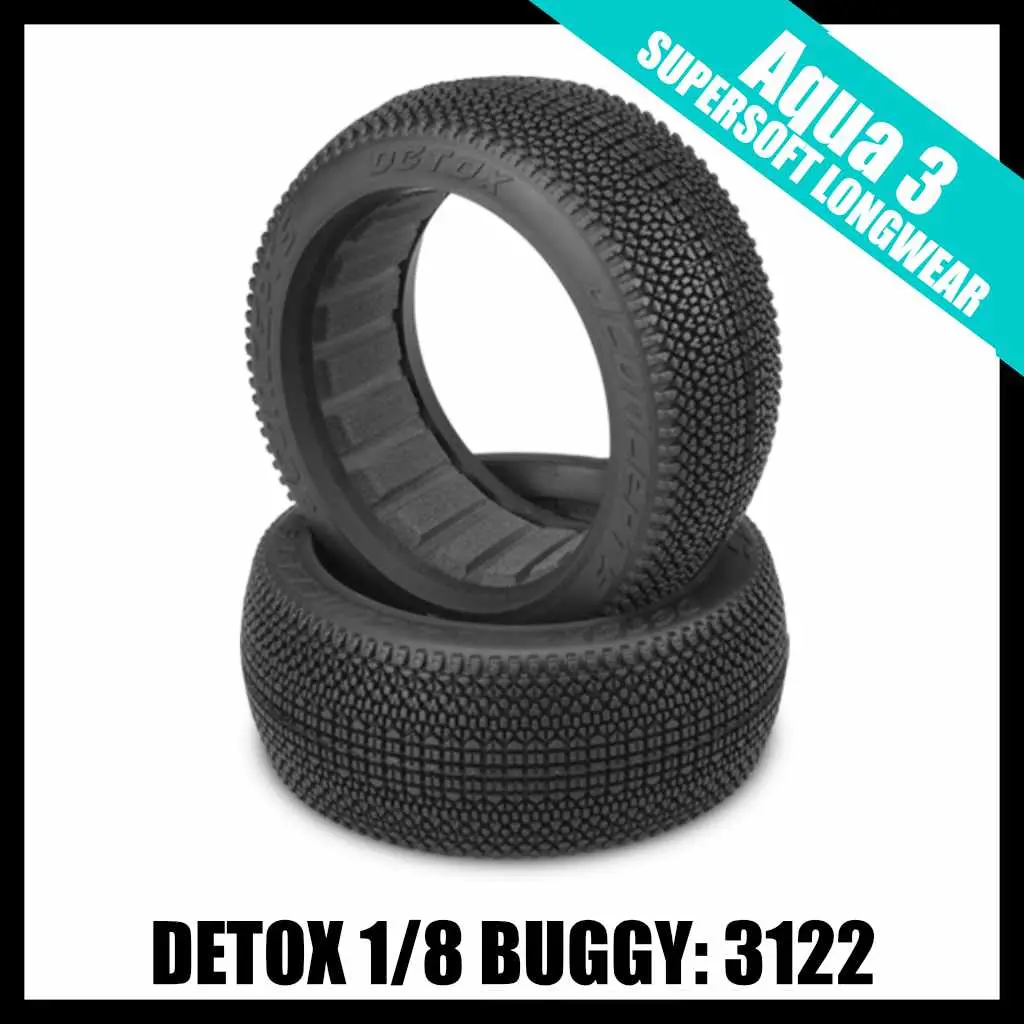 Jconcepts 3122-04 Detox 1/8 Buggy Tires (2) - Aqua A3 (Super Soft Longwear) 1