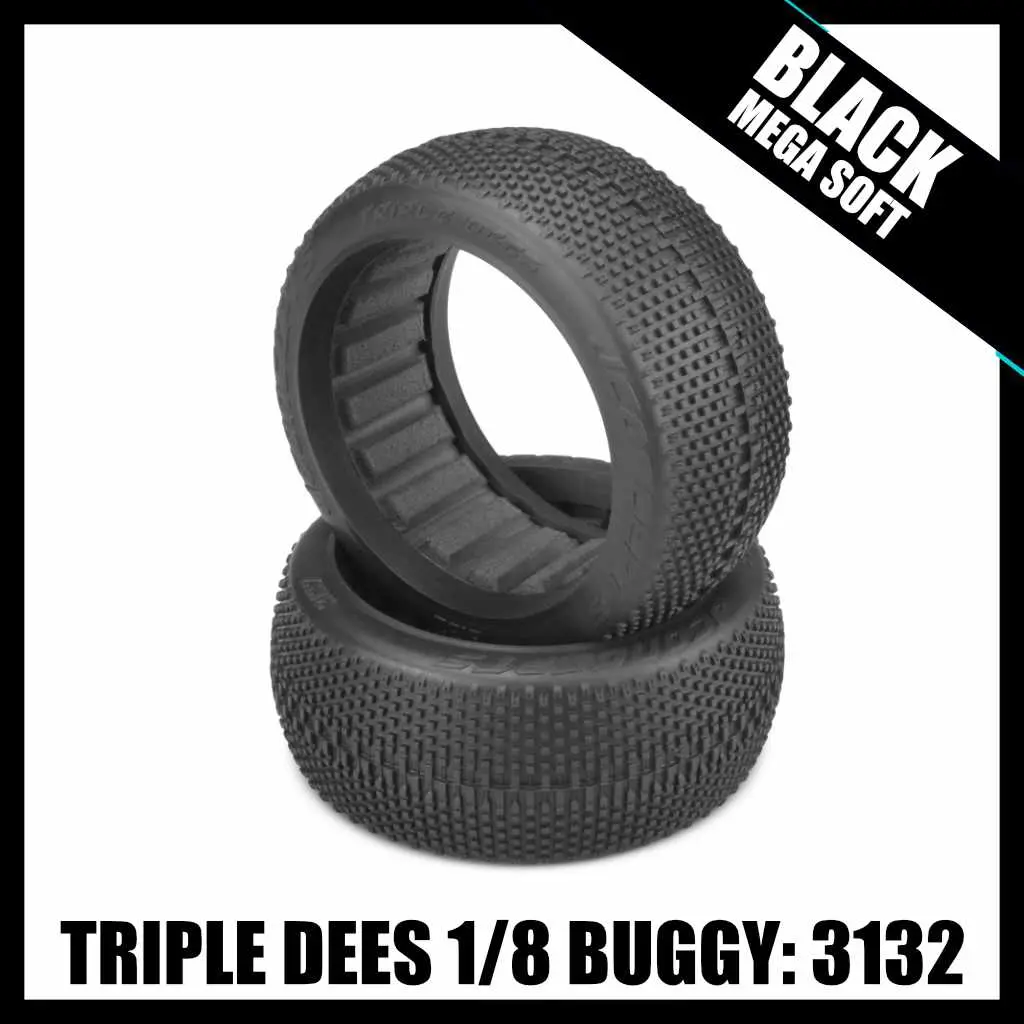 J Concepts  3132-07 Triple Dees 1/8 Buggy Tires (2) - Black (Mega Soft) 1