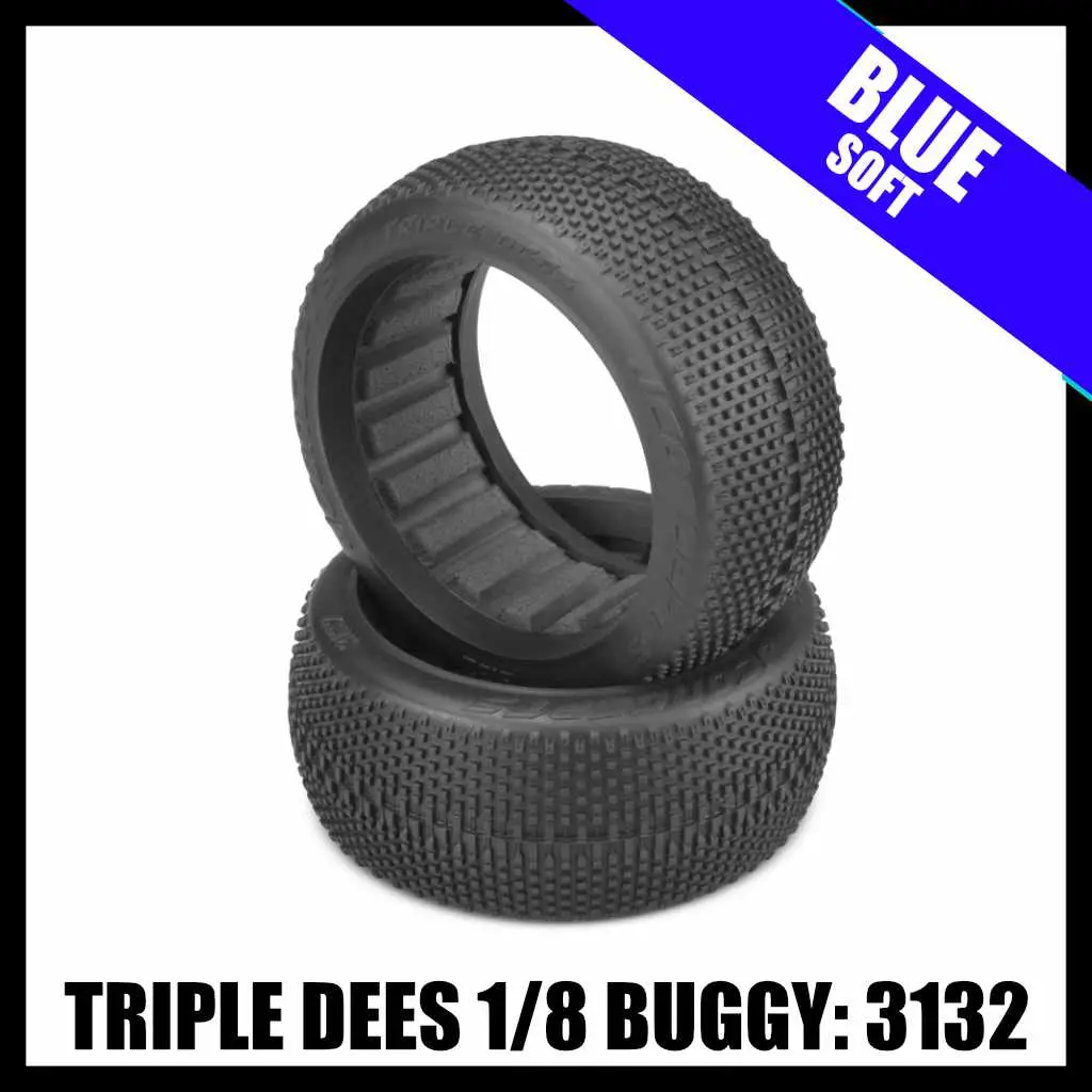 Jconcepts  3132-01 Triple Dees 1/8 Buggy Tires (2) - Blue (Soft) 1