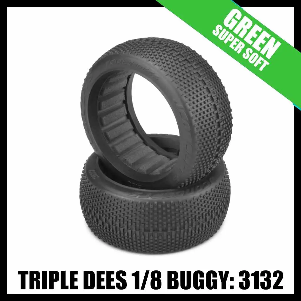 J Concepts  3132-02 Triple Dees 1/8 Buggy Tires (2) - Green (Super Soft) 1