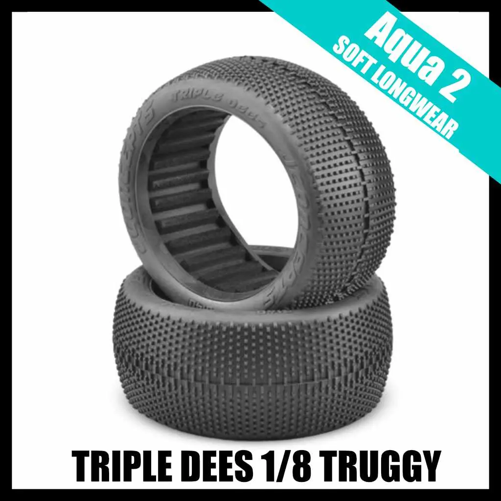 J Concepts 3140-03 Triple Dees 4.0" 1/8Th Truggy Tires (2) -  Aqua A2 (Soft Long-Wear) 1