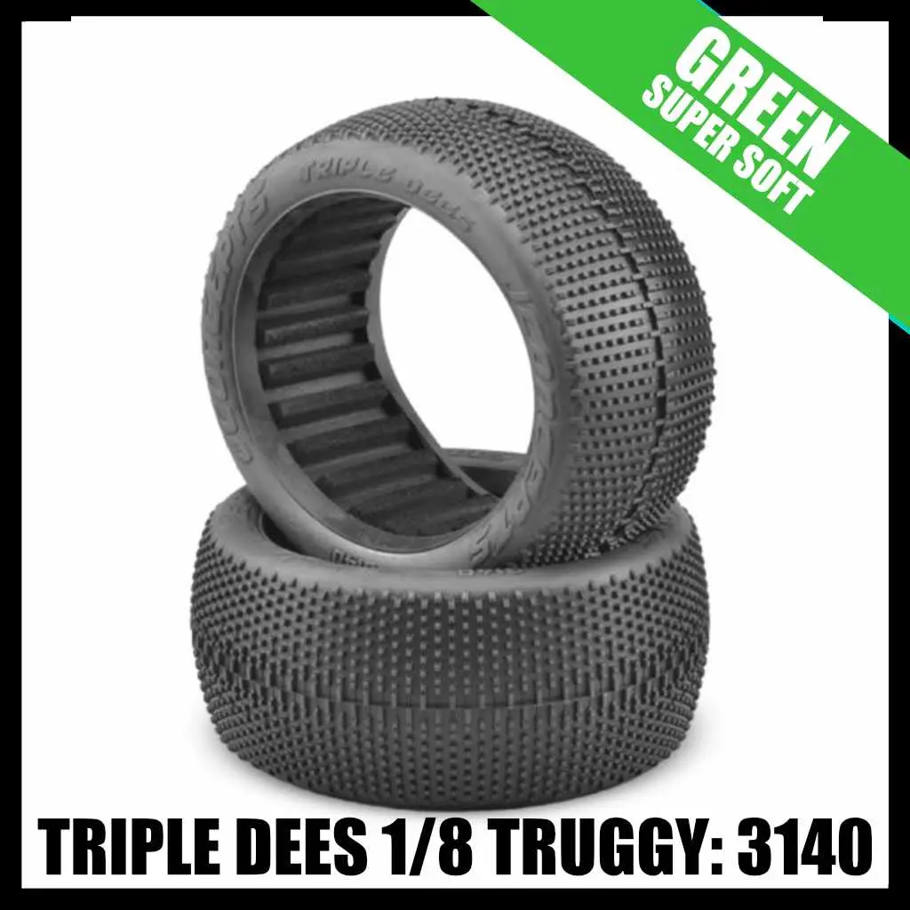 J Concepts 3140-02 Triple Dees 4.0" 1/8Th Truggy Tires (2) - Green (Super Soft) 1