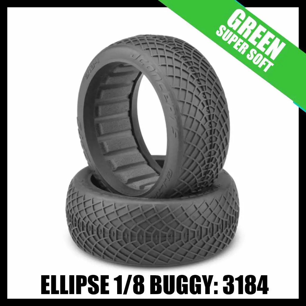 Jconcepts 3184-02 Ellipse  1/8 Buggy Tires (2) - Green (Super Soft) 1