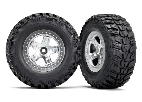 Traxxas 5881X Tires & Wheels, Assembled, Glued (Sct Satin Chrome, Beadlock Style Wheels, Kumho Tires, Foam Inserts) (2) (2Wd Front) 1