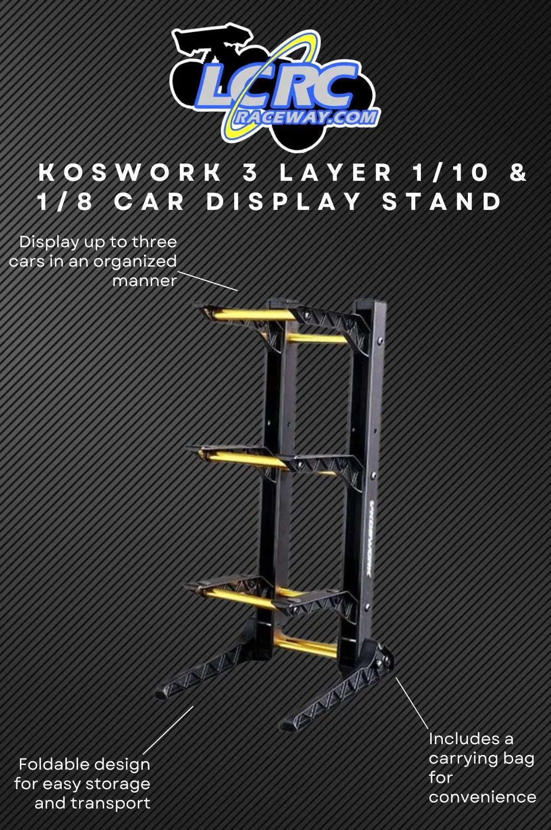 Koswork 3 Layer 1/10 & 1/8 Car Display Stand (200X240x475mm) W/Carrying Bag 1