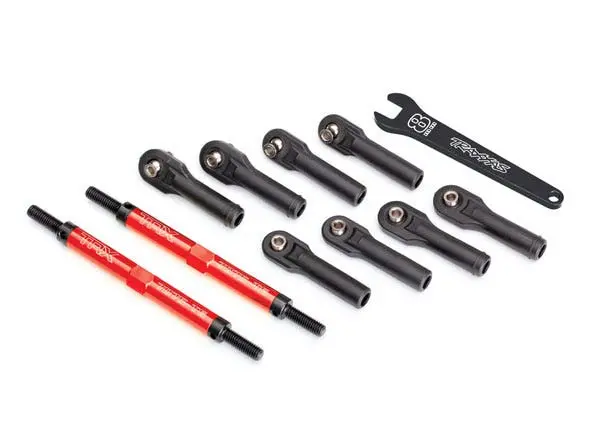 Traxxas 8638R Toe Links, E-Revo® Vxl (Tubes Red-Anodized, 7075-T6 Aluminum, Stronger Than Titanium) (144Mm) (2)/ Rod Ends, Assembled With Steel Hollow Balls (8)/ Aluminum Wrench, 10Mm 1