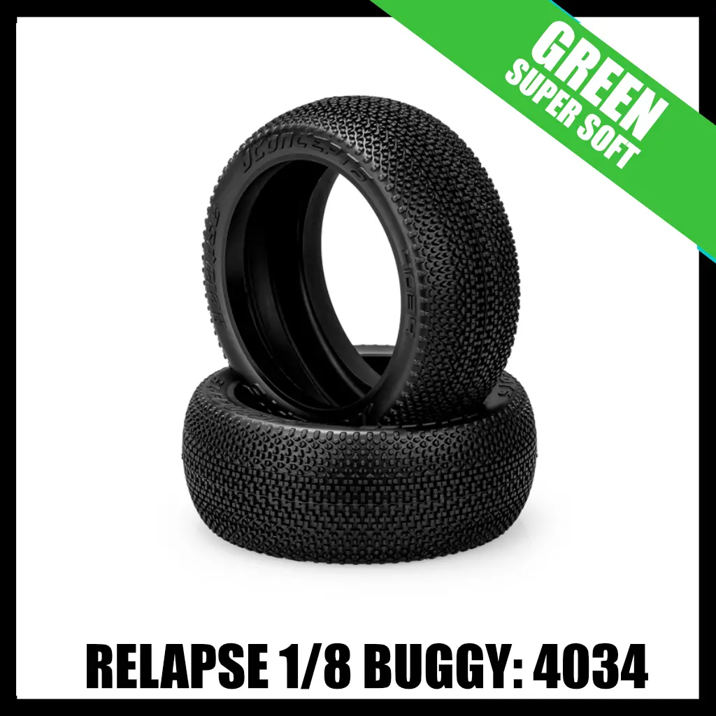 Jconcepts 4034-02 Relapse - 1/8 Buggy Tires (2) - Green (Supersoft) 1