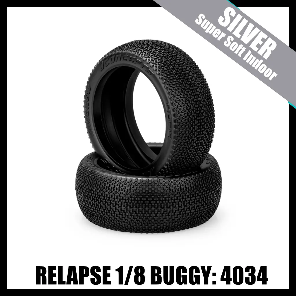 Jconcepts 4034-06 Relapse - 1/8 Buggy Tires (2) - Silver (Supersoft Indoor) 1