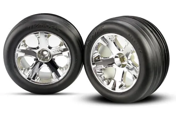 Traxxas 3771 - Tires & Wheels, Assembled, Glued (2.8') (All-Star Chrome Wheels, Ribbed Tires, Foam Inserts) (Electric Front) (2) 1