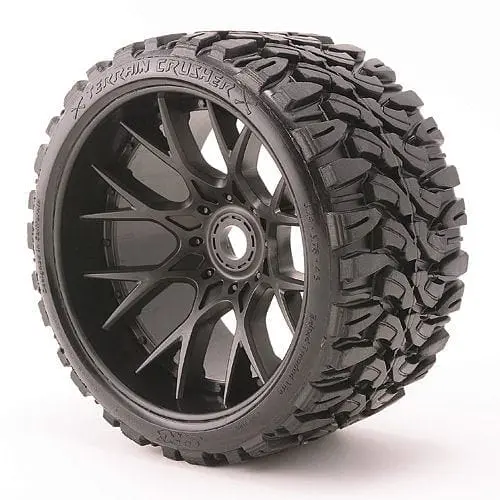 Sweep Racing Src1002b Monster Truck Terrain Crusher Belted Tire Preglued On Black Wheel 4Pc Set 1