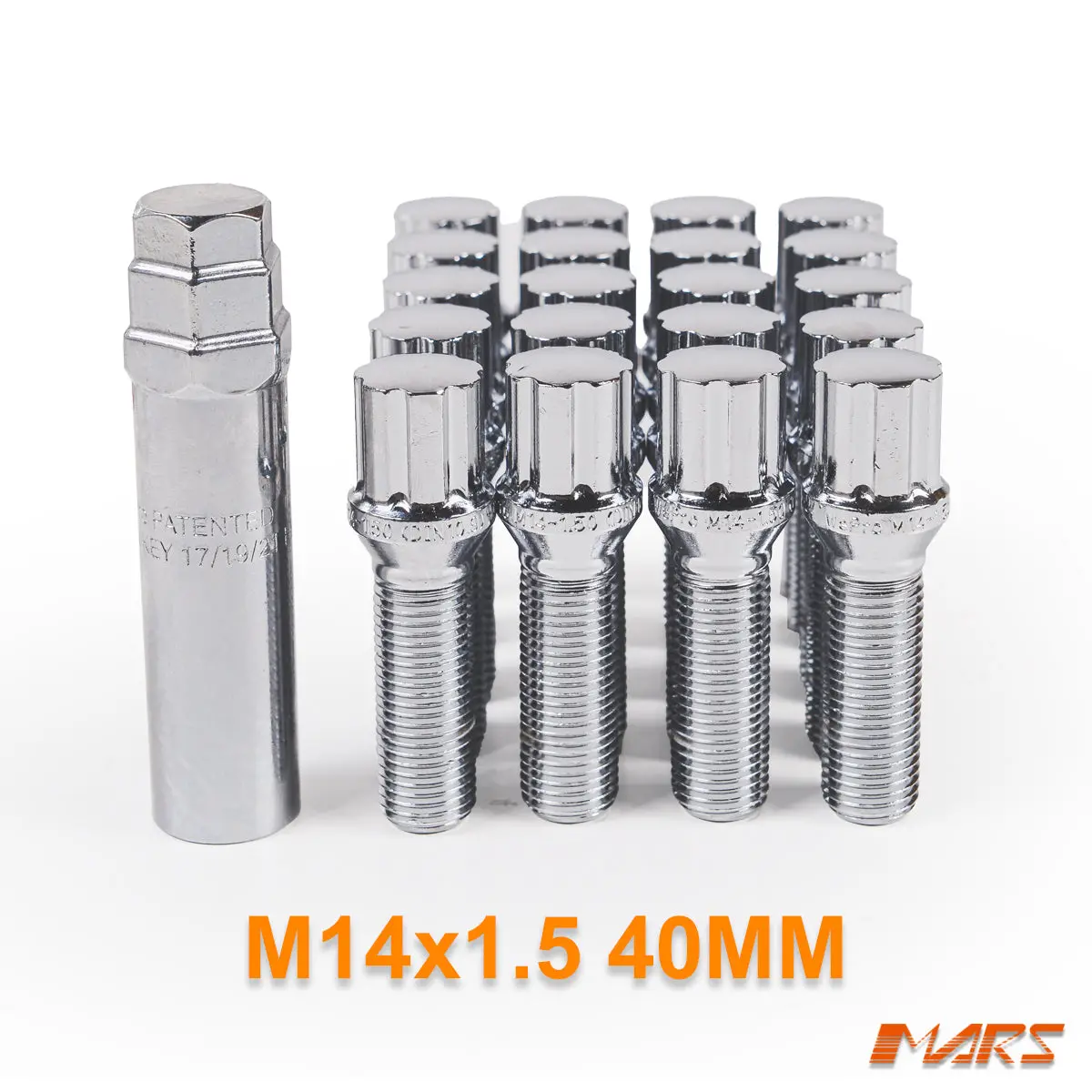 Chrome Mars Performance Wheels M14 X 1.5 40Mm Ultra Slim 7 Spline Lock Bolts Set (20 Pcs) With Key 1