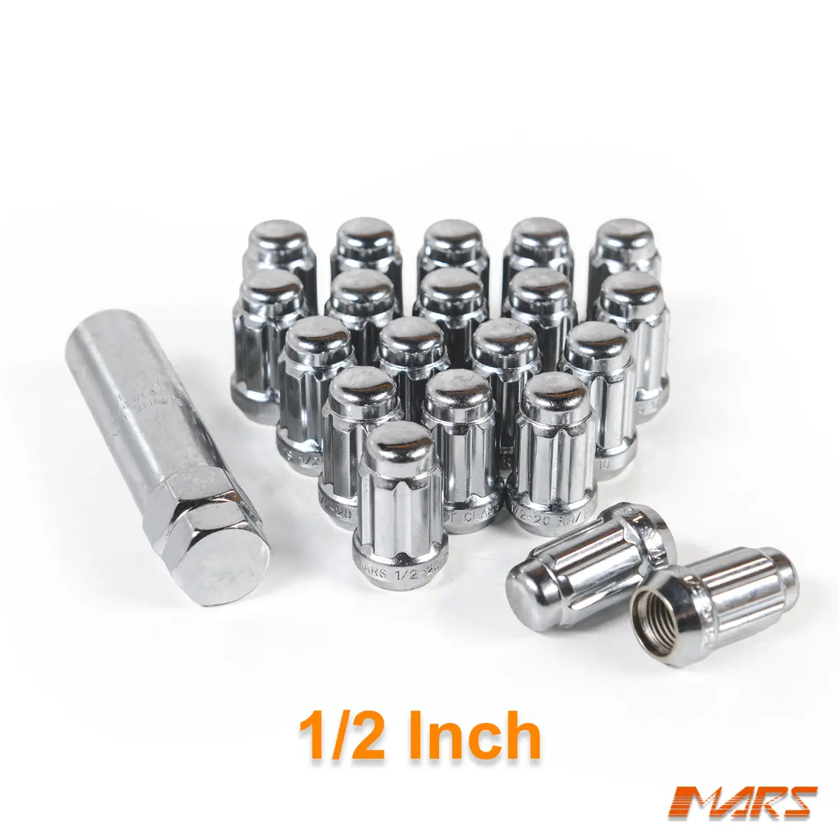 Chrome Mars Performance Wheels 1/2 Inch Ultra Slim 7 Spline Security Lock Nuts Set (20 Pcs) With Key 1
