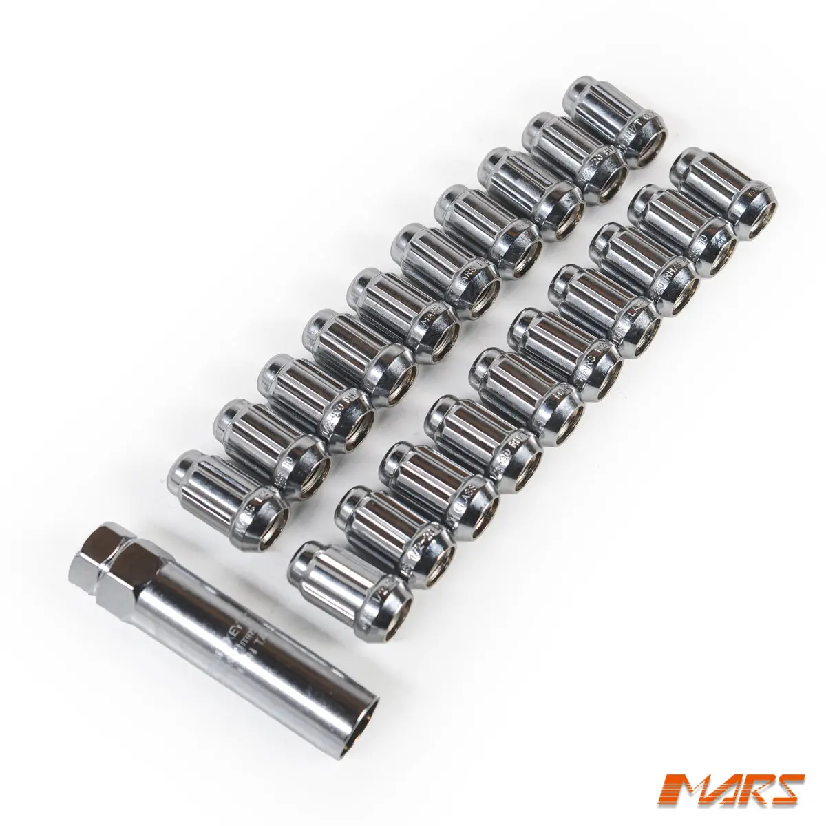 Chrome Mars Performance Wheels 1/2 Inch Ultra Slim 7 Spline Security Lock Nuts Set (20 Pcs) With Key 2