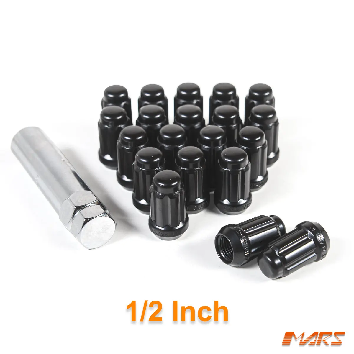 Black Mars Performance Wheels 1/2 Inch Ultra Slim 7 Spline Security Lock Nuts Set (20 Pcs) With Key 1