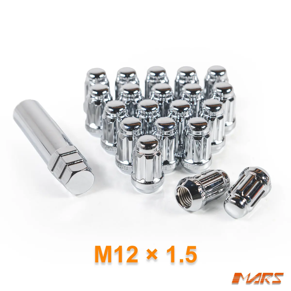 Chrome Mars Performance Wheels M12 X 1.5 Mm Ultra Slim 7 Spline Security Lock Nuts Set (20 Pcs) With Key 1