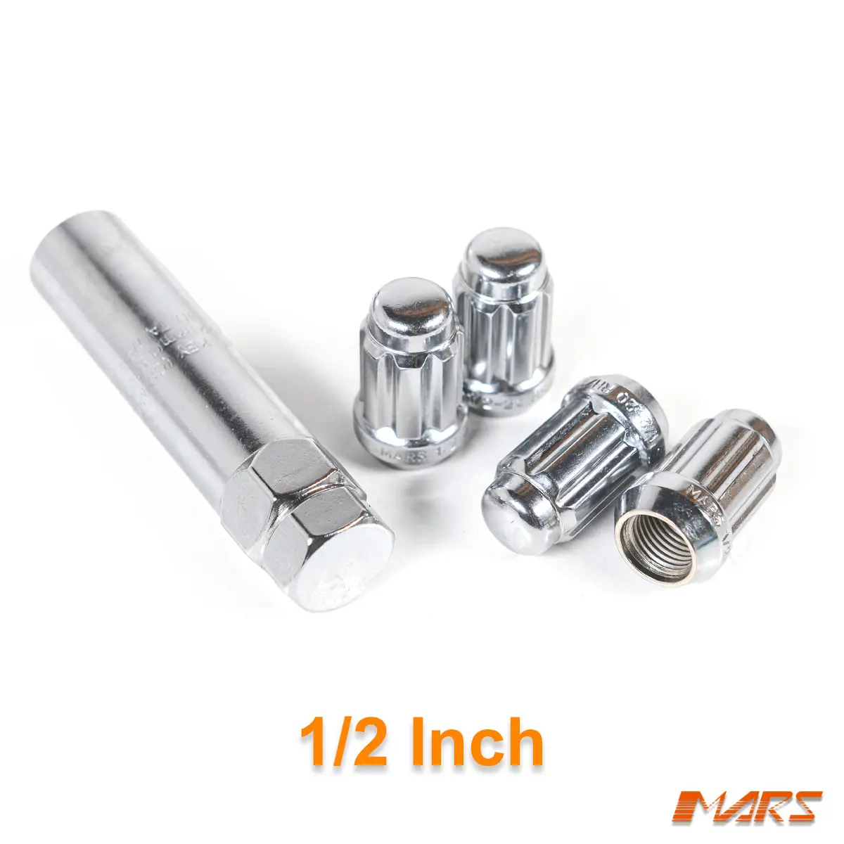 Chrome Mars Performance Wheels 1/2 Inch Ultra Slim 7 Spline Security Lock Nuts Set (4 Pcs) With Key 1