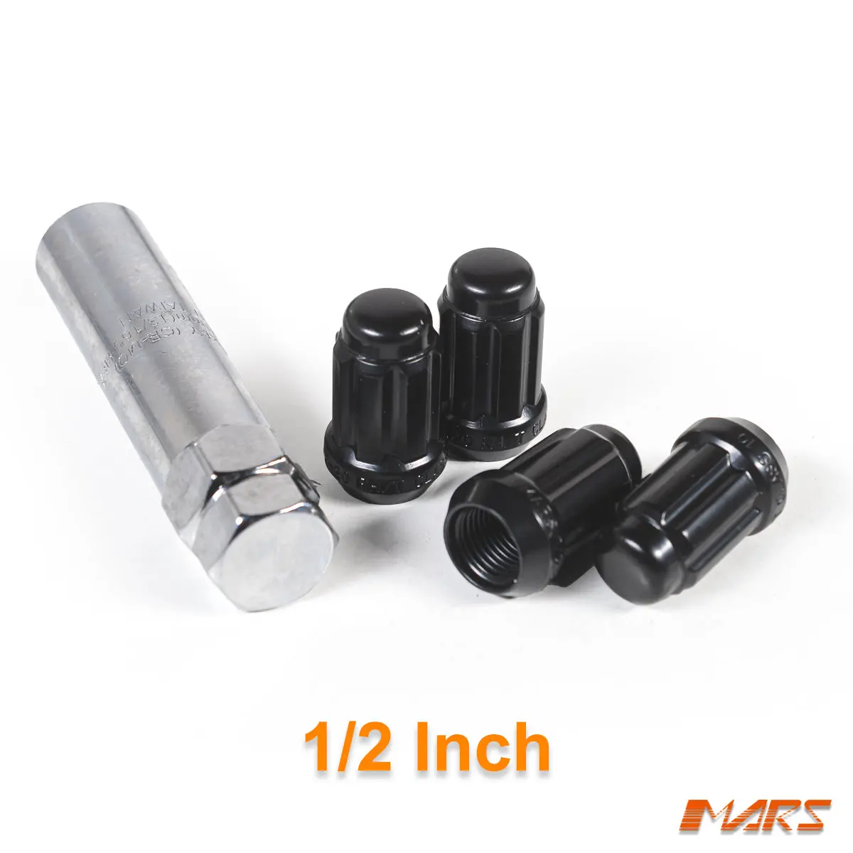 Black Mars Performance Wheels 1/2 Inch Ultra Slim 7 Spline Security Lock Nuts Set (4 Pcs) With Key 1