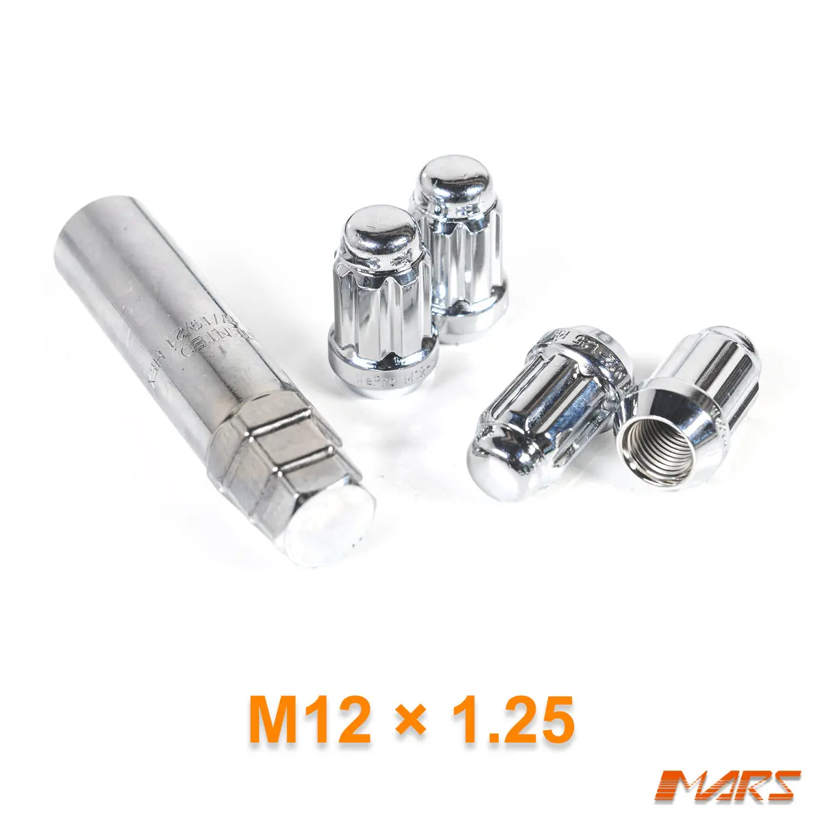 Chrome Mars Performance Wheels M12 X 1.25 Mm Ultra Slim 7 Spline Security Lock Nuts Set (4 Pcs) With Key 1