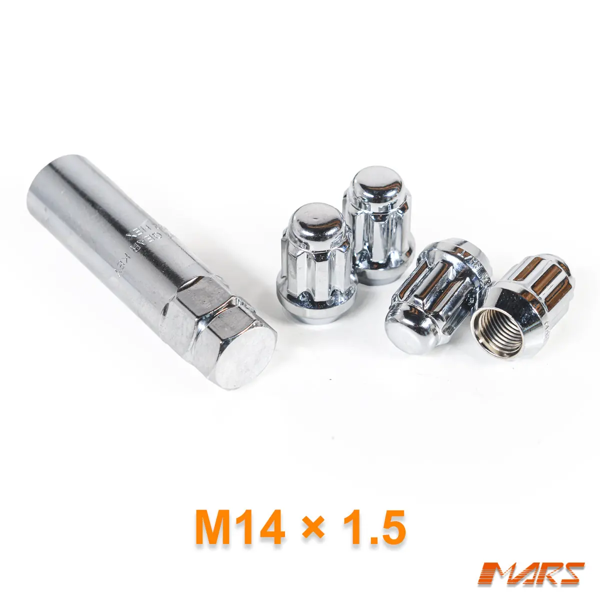 Chrome Mars Performance Wheels M14 X 1.5 Mm Ultra Slim 7 Spline Security Lock Nuts Set (4 Pcs) With Key 1
