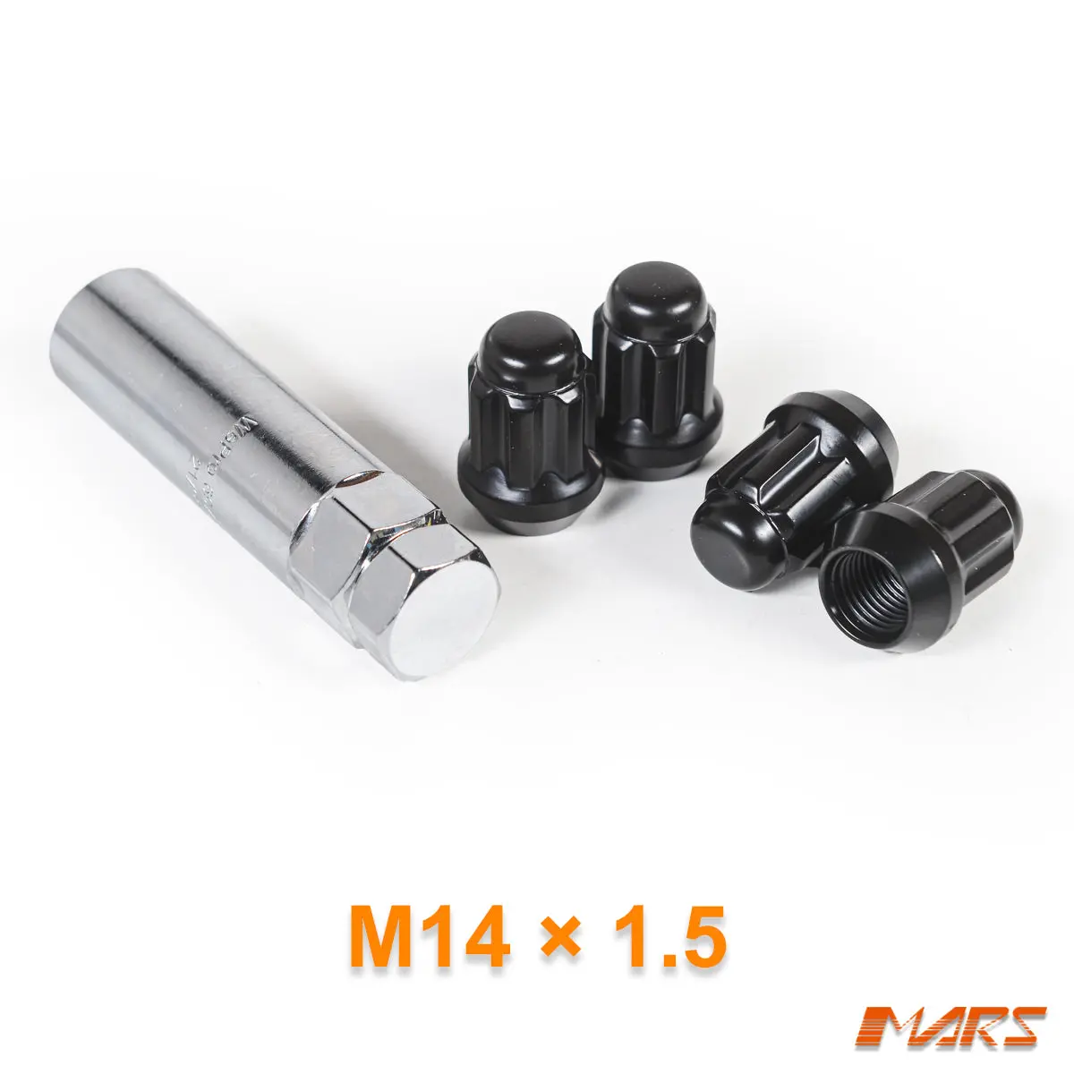 Black Mars Performance Wheels M14 X 1.5 Mm Ultra Slim 7 Spline Security Lock Nuts Set (4 Pcs) With Key 1