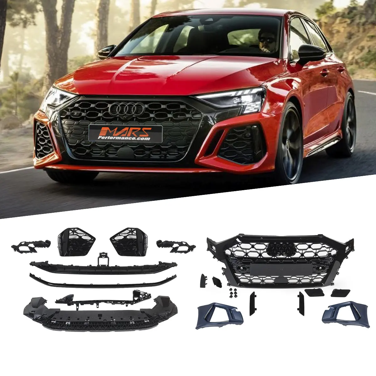 Rs3 Style Front Bumper Bar Bodykit & Grille Grill For Audi A3 S3 8Y Gy 2021-2024 Pre Update 1