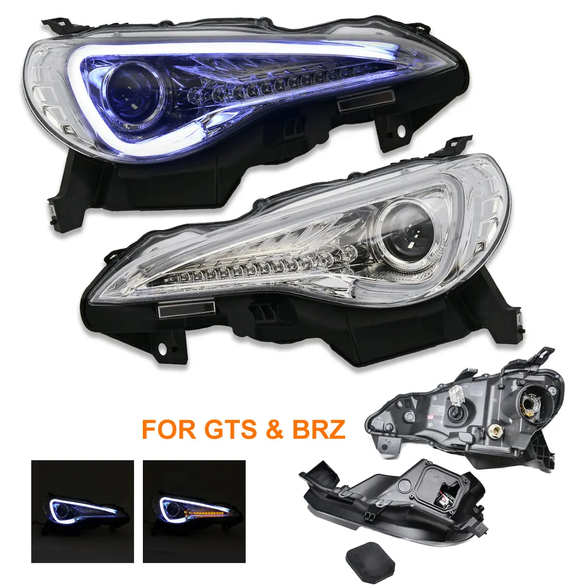 Crystal Clear 3D Stripe Bar Drl Projector Head Lights For Toyota 86 Zn6 Gts & Toyota Brz Zc6 2012-2021 1