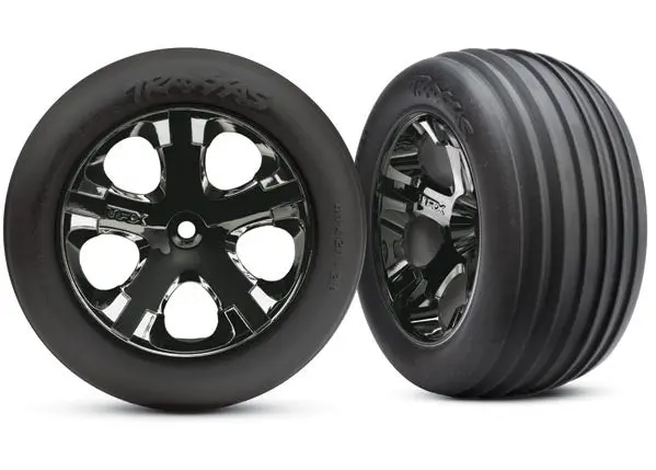 Traxxas 3771A - Tires & Wheels, Assembled, Glued (2.8') (All-Star Black Chrome Wheels, Ribbed Tires, Foam Inserts) (Electric Front) (2) 1
