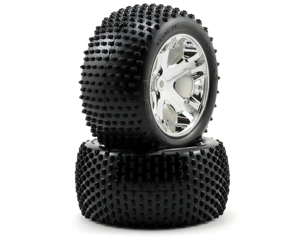 Traxxas 3770 Tires & Wheels, Assembled, Glued - Chrome Rustler 1