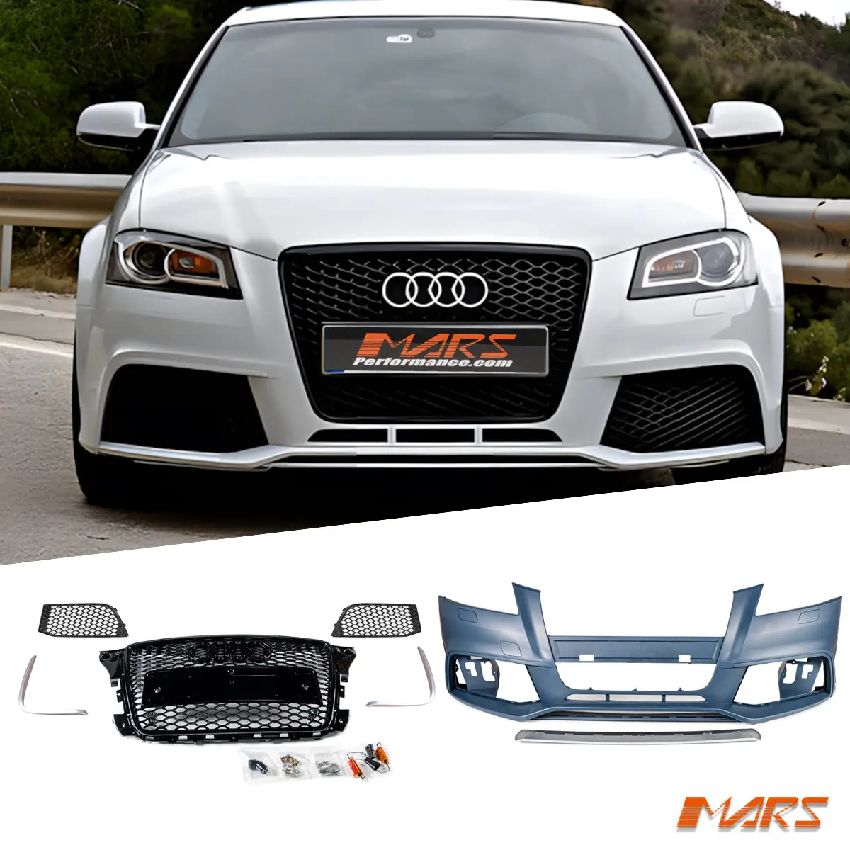 Rs3 Style Front Bumper Bar With Grille Grill Bodykit For Audi A3 8P 2009-2013 Update Facelift Model 1