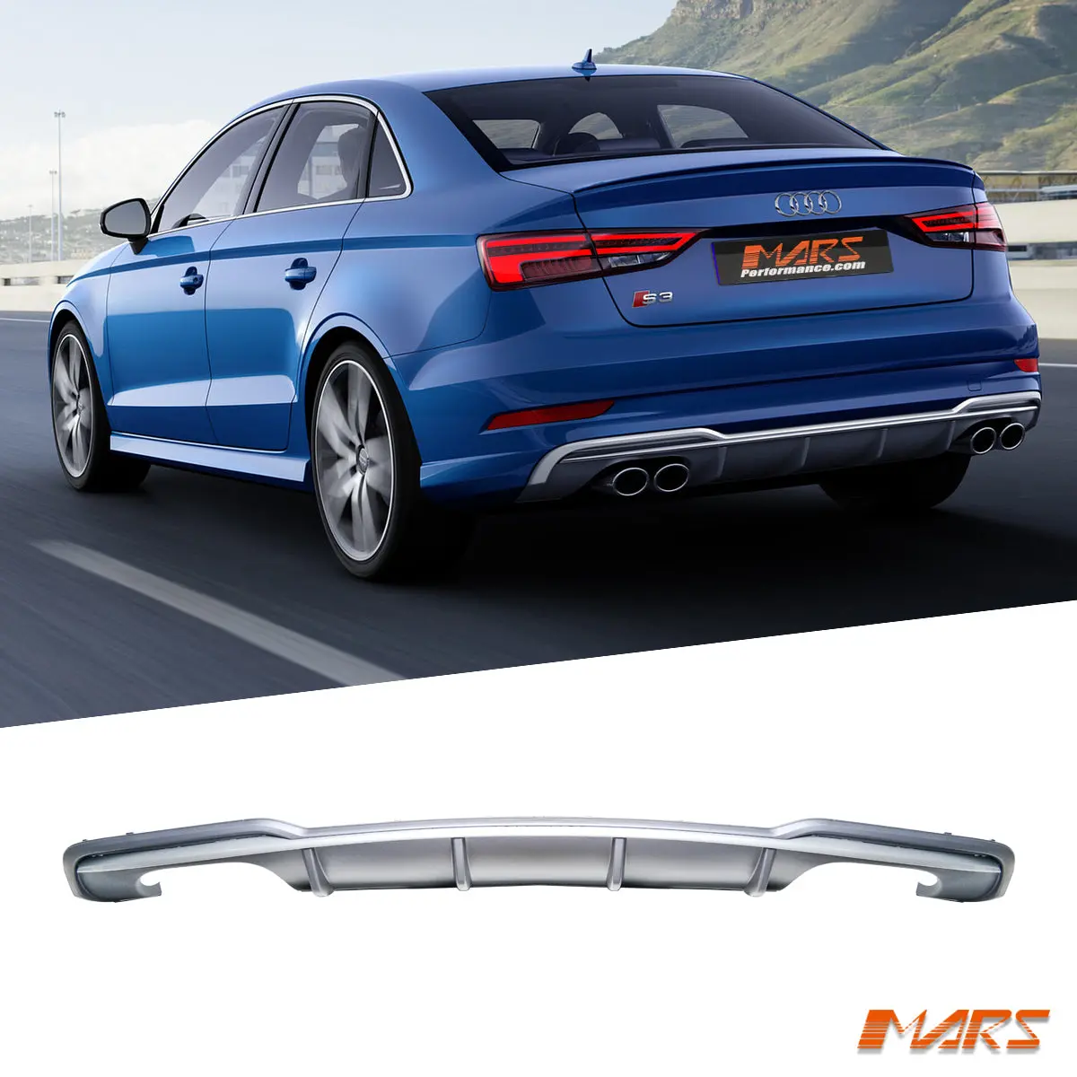 Twin Exhaust Outlet Bumper Bar Diffuser Bodykit For Audi A3 8V S-Line & S3 2017-2020 Sedan & Convertible 1