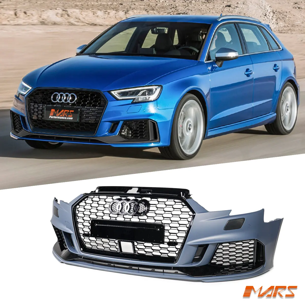 Rs3 Style Front Bumper Bar Bodykit & Honeycomb Grille Grill For Audi A3 S3 8V 5 Doors Hatch 2017-2020 Facelift 1