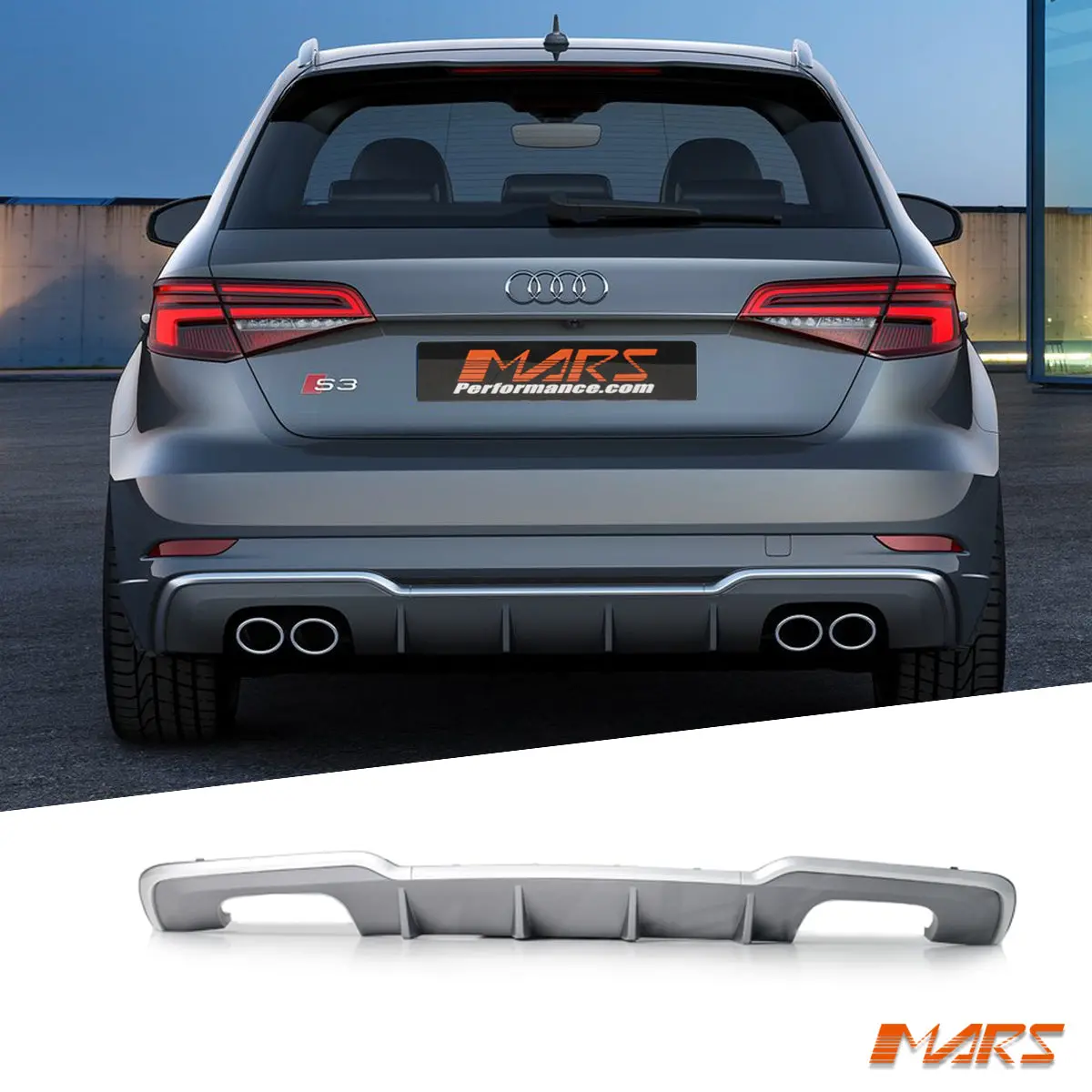 Twin Exhaust Outlet Rear Bumper Bar Diffuser Bodykit For Audi S3 & A3 8V S-Line Hatchback 2017-2020 1