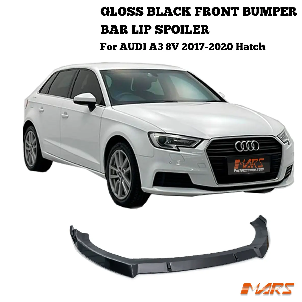 Mars Gloss Black Front Bumper Bar Lip Spoiler Bodykit For Audi A3 8V 2017-2020 Hatch 1