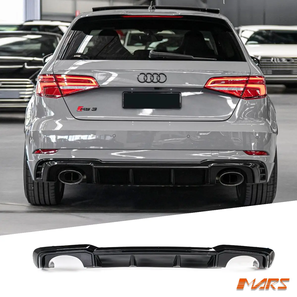 Gloss Black Rs3 Style Rear Diffuser Bodykit For Audi A3 8V Hatch Update 2017-2020 S3 & S-Line Bumper Bar 1