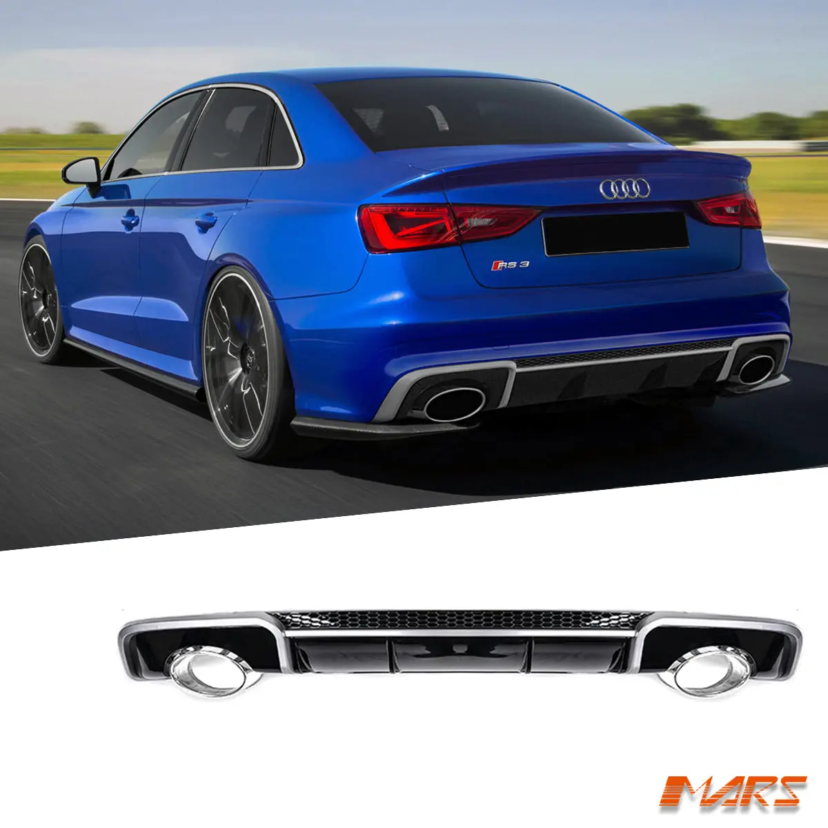 Rs3 Style Rear Bumper Diffuser Bodykit With Exhaust Muffler Tips For Audi A3 8V Sedan & Convertible 2013-2016 1