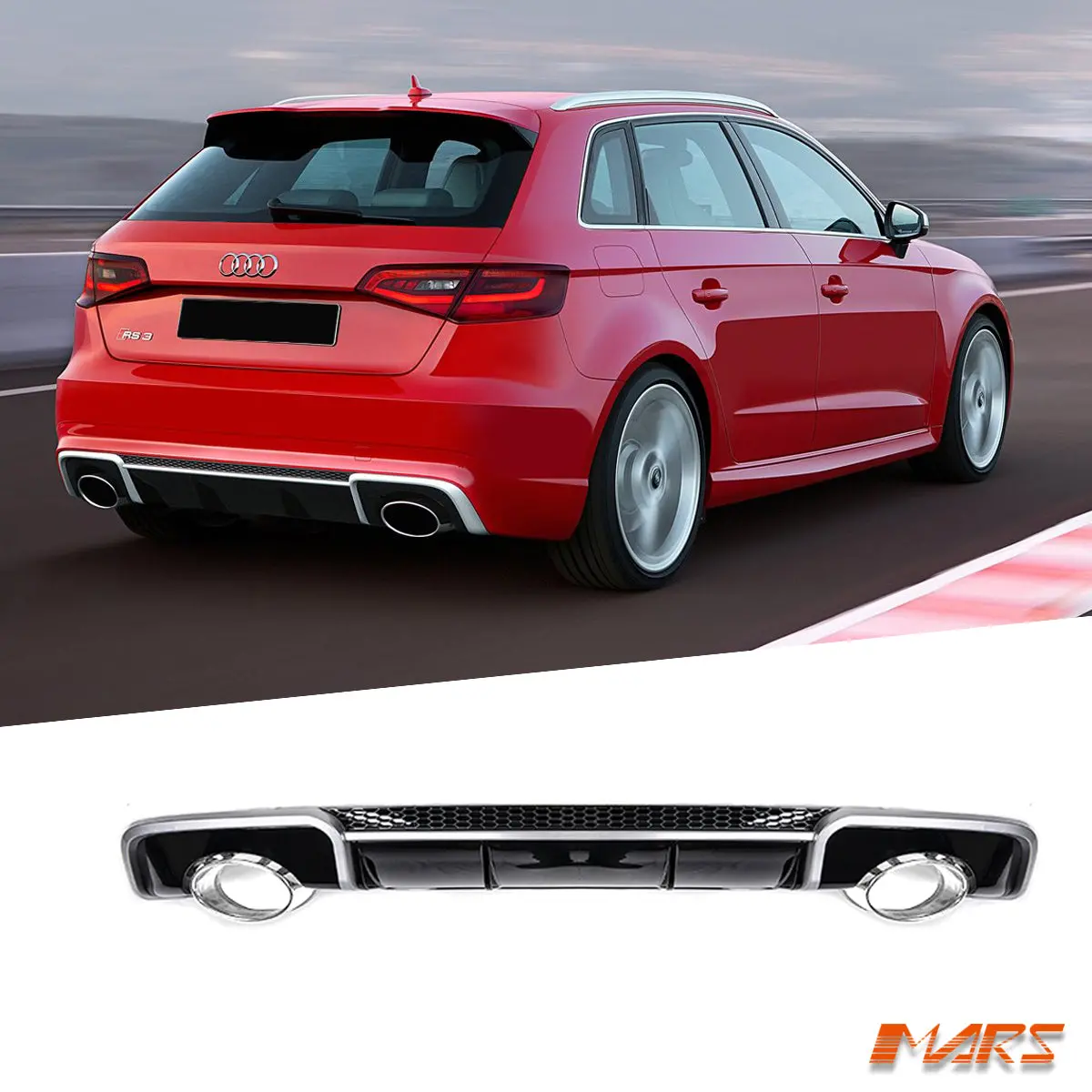 Rs3 Style Rear Bumper Diffuser Bodykit & Exhaust Muffler Tips For Audi A3 8V Hatchback Pre Update 2013-2016 1