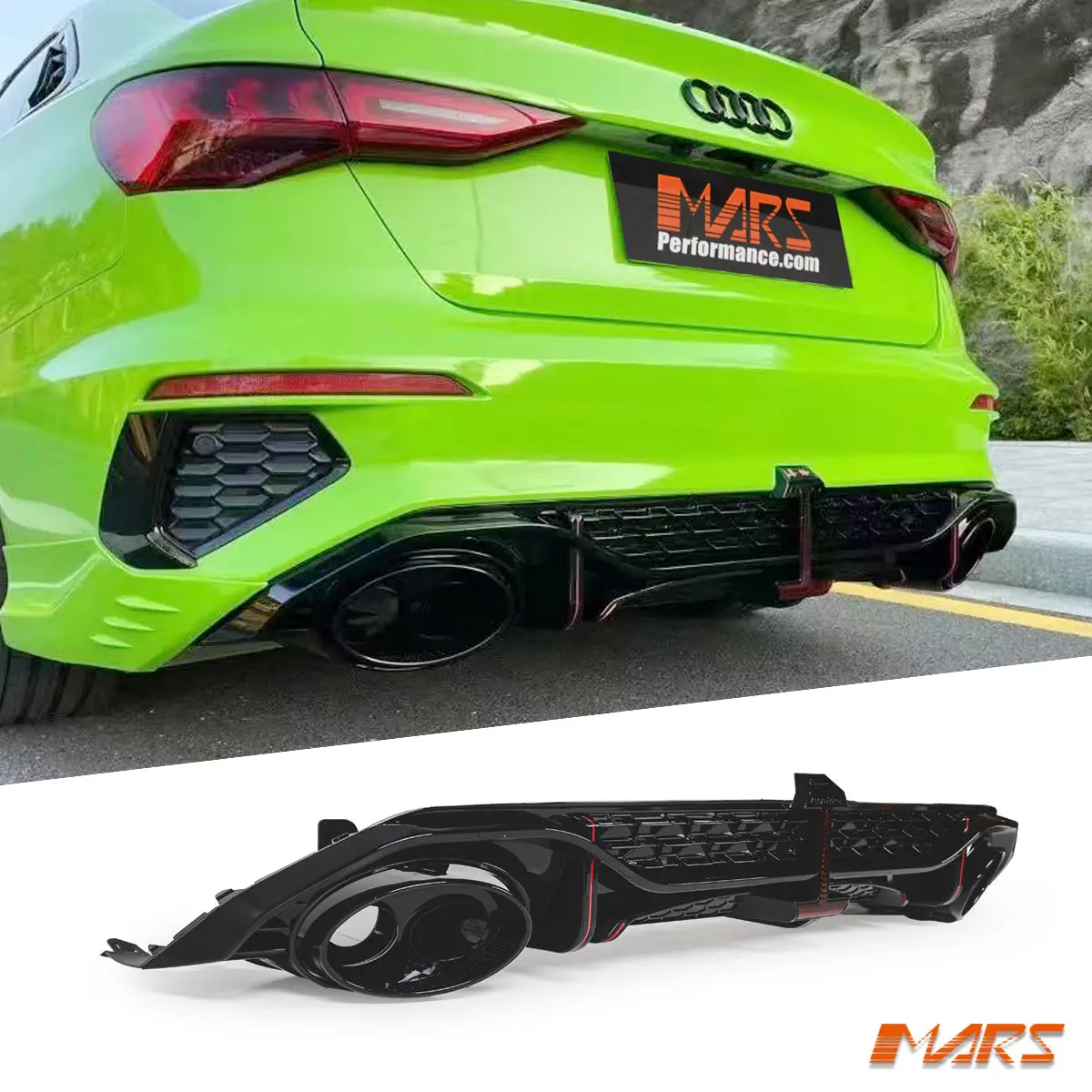 Gloss Black Rs3 Style Rear Bumper Bar Diffuser Bodykit & Exhaust Tips For Audi S3 & A3 S-Line 8Y Gy 2021-2024 1