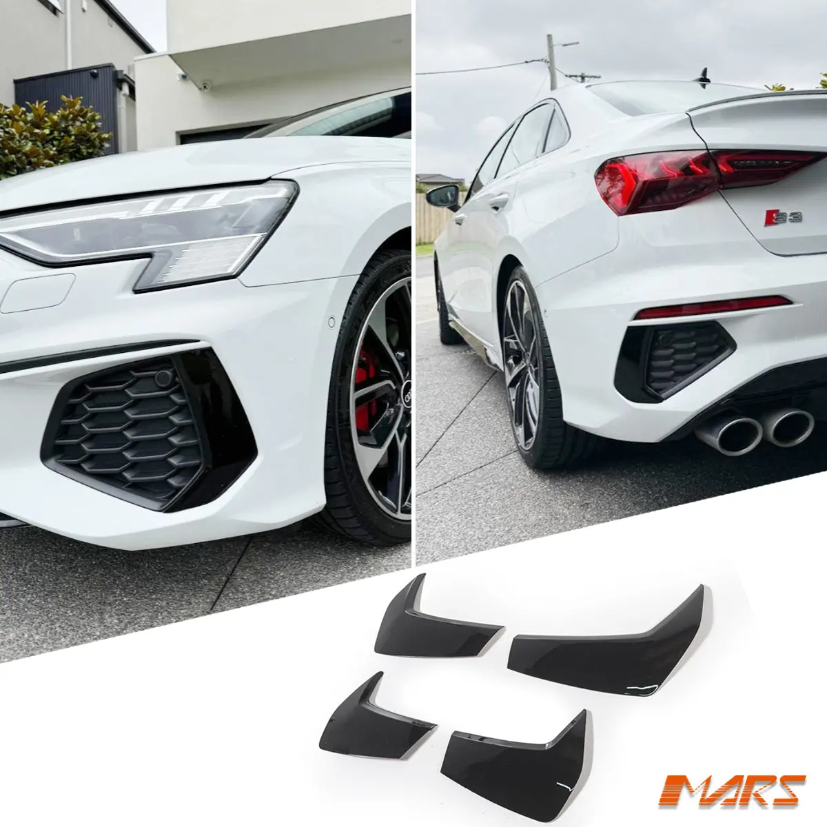 Gloss Black Front & Rear Bumper Bar Side Trim Bodykit For Audi A3 S-Line S3 8Y Gy Hatch & Sedan 2021-2024 1