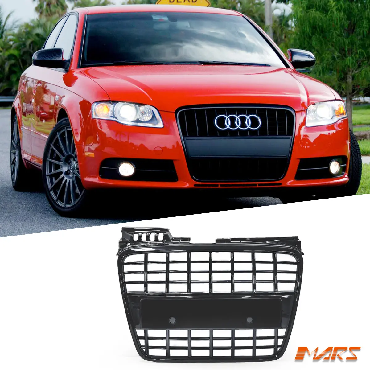 Gloss Black Front Bumper Bar Grille Grill Bodykit Without Sensor Holes For Audi A4 B7 Sline & S4 2005-2008 1