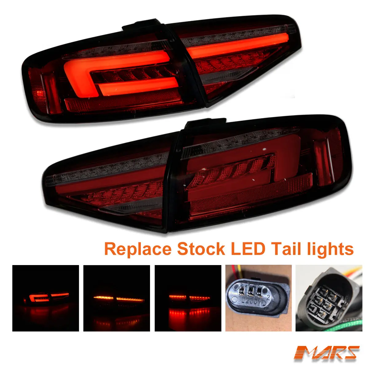 (Replace Stock Led Lights) Smoked Red 3D Led Stripe Tail Lights With Sequential Indicators For Audi A4 S4 B8 Sedan 2012-2015 1