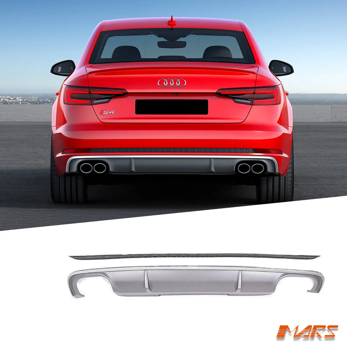 S4 Style Twin Exhaust Outlet Diffuser With Honeycomb Mesh Stripe For Audi A4 B9 Sedan Standard Rear Bumper Bar 2016-2018 1