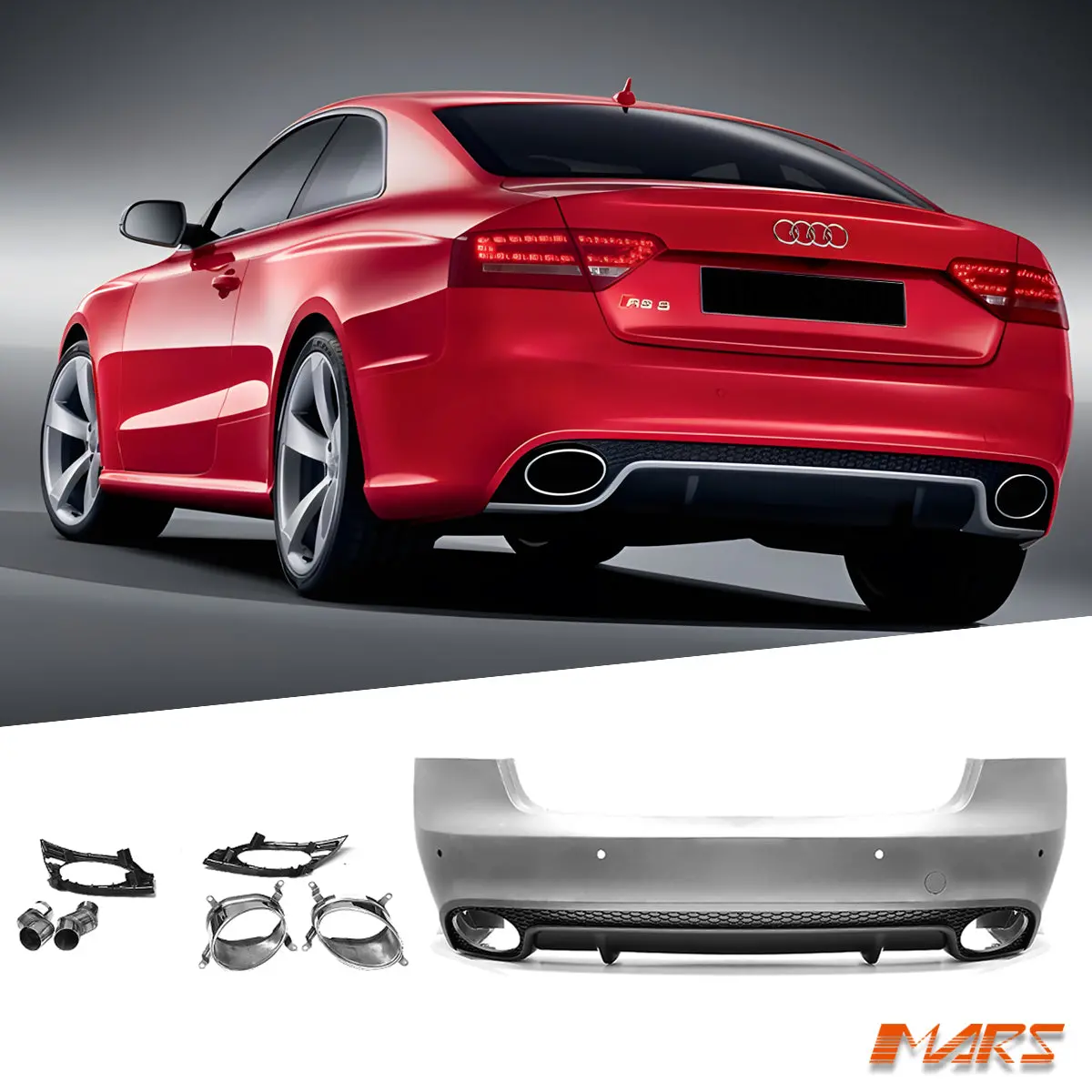 (Fit 2 Doors Coupe Model) Rs5 Style Rear Bumper Bar Bodykit & Diffuser With Exhaust Tips For Audi A5 8T 2008-2016 1