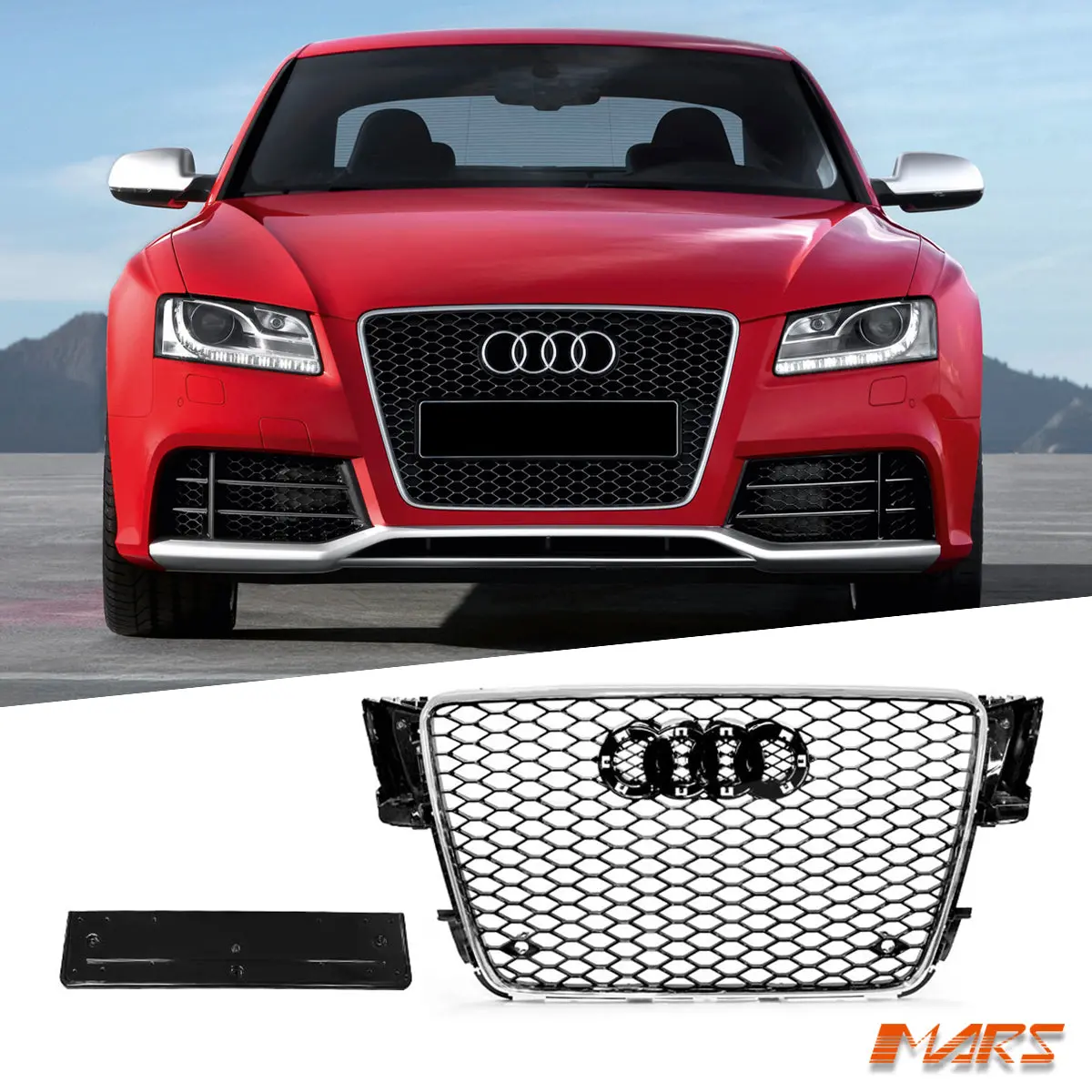 Chrome Black Honeycomb Rs5 Style Front Bumper Bar Grille Grill Bodykit For Audi A5 S5 8T 2008-2012 1