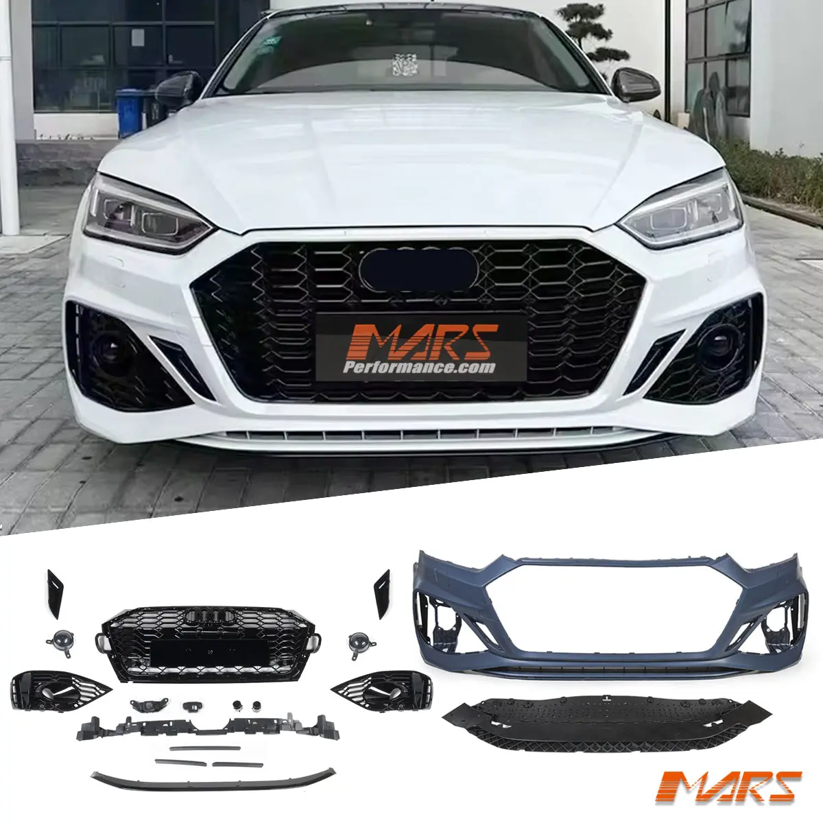 My21 Update Rs5 Style Front Bumper Bar Bodykit & Honeycomb Grille Grill For Audi A5 S5 F5 2016-2020 1