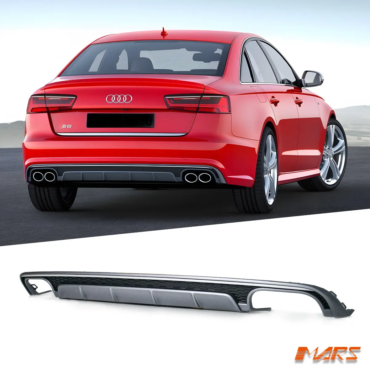 Twin Exhaust Outlet Rear Bumper Bar Diffuser Bodykit For Audi A6 S6 C7 S-Line Sedan Update 2015-2018 1