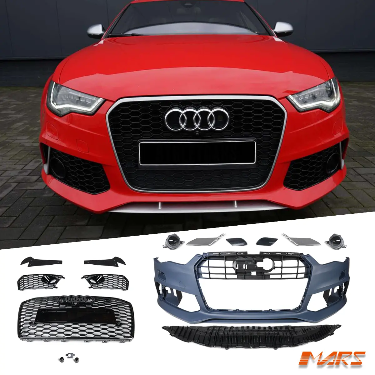 Rs6 Style Front Bumper Bar Bodykit & Gloss Black Grille Grill For Audi A6 S6 C7 2011-2014, Pre Update / Pre Facelift 1